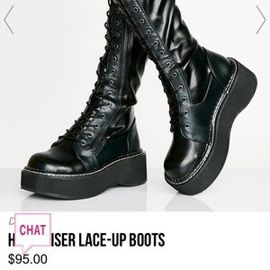 Knee high lace up platform combat boots